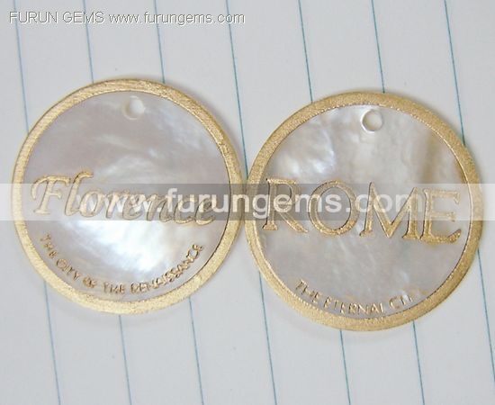 MOP coin beads engraved words