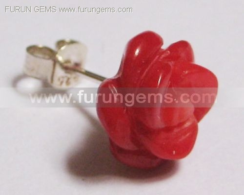 red coral flower earring