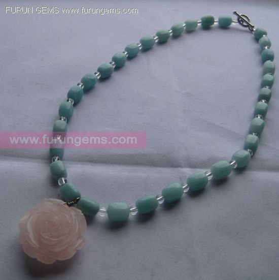 amazonite necklace with rose quartz rose