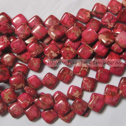 red Imperial stone square beads 12x14