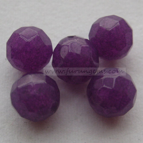 purple jade faceted round beads half hole