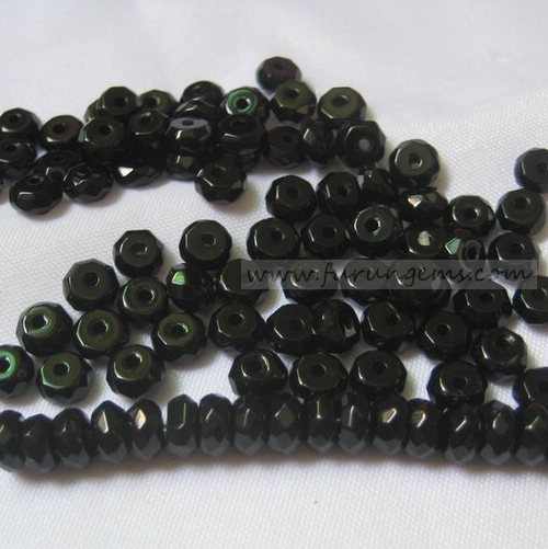 black agate faceted roundel beads 6x3mm