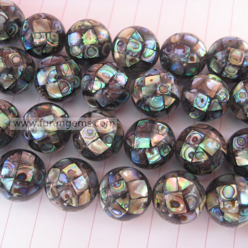 abalone shell black mosaic round beads