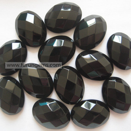 black agate faceted oval cab 15x20mm